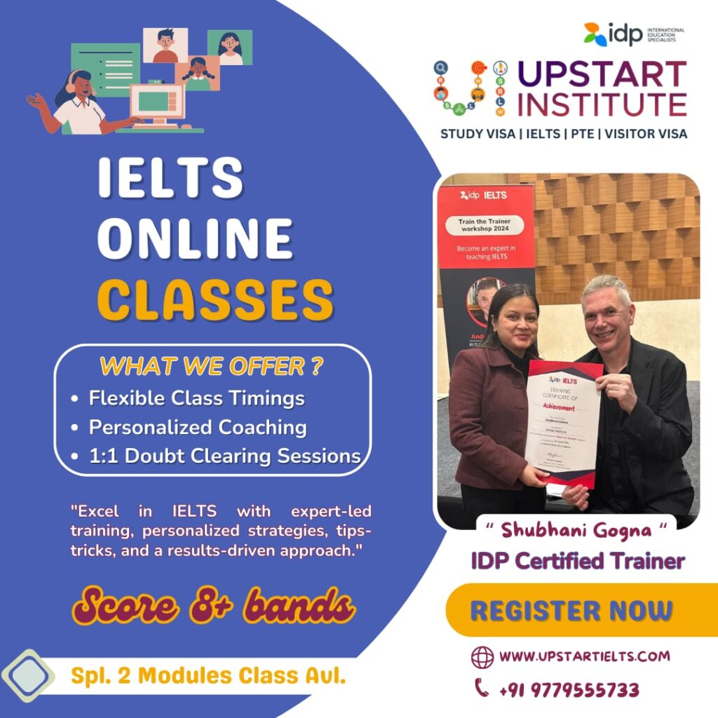 Upstart Institute - Best IELTS coaching Centre Phagwara | PTE coaching | Study visa Education consultancy | IDP Certified offers expert guidance for IELTS, PTE, and study visas with personalized attention from certified professionals. Score 8 Bands in first attempt, get personalized 1:1 Coaching and authentic study material. Let us help you achieve your dreams of studying abroad
